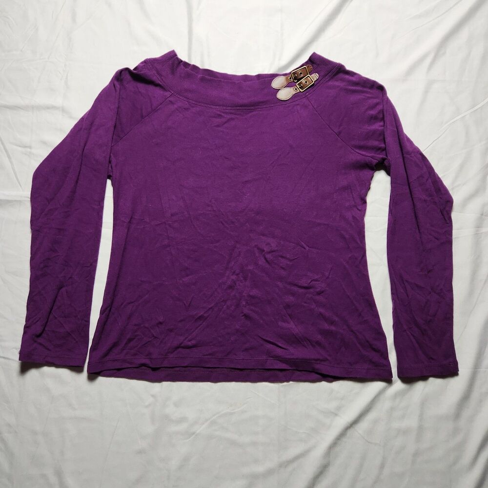 Lauren Ralph Lauren Womens XL Pullover Buckle Round Neck Shirt Purple
